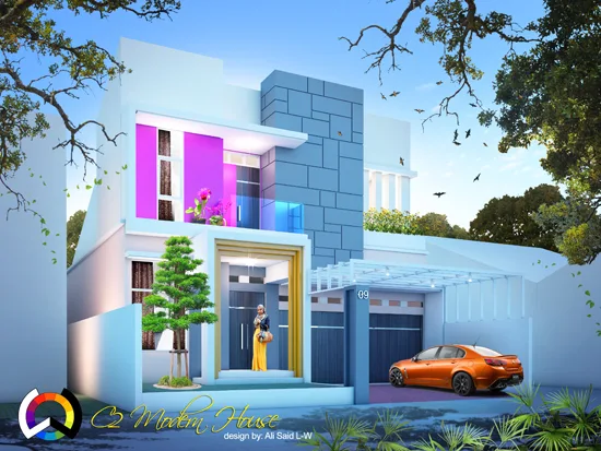 Rumah modern minimalis dengan dua warna sekunder