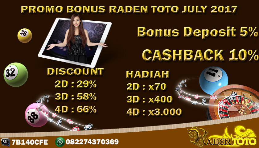 BONUS DEPOSIT 10% & CASHBACK 10% RADENTOTO SITUS CASINO Online INDONESIA  RADENTOTO%2BPROMO%2BJULY2