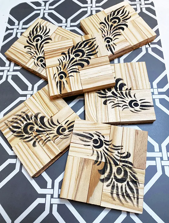 Pile of stenciled coasters