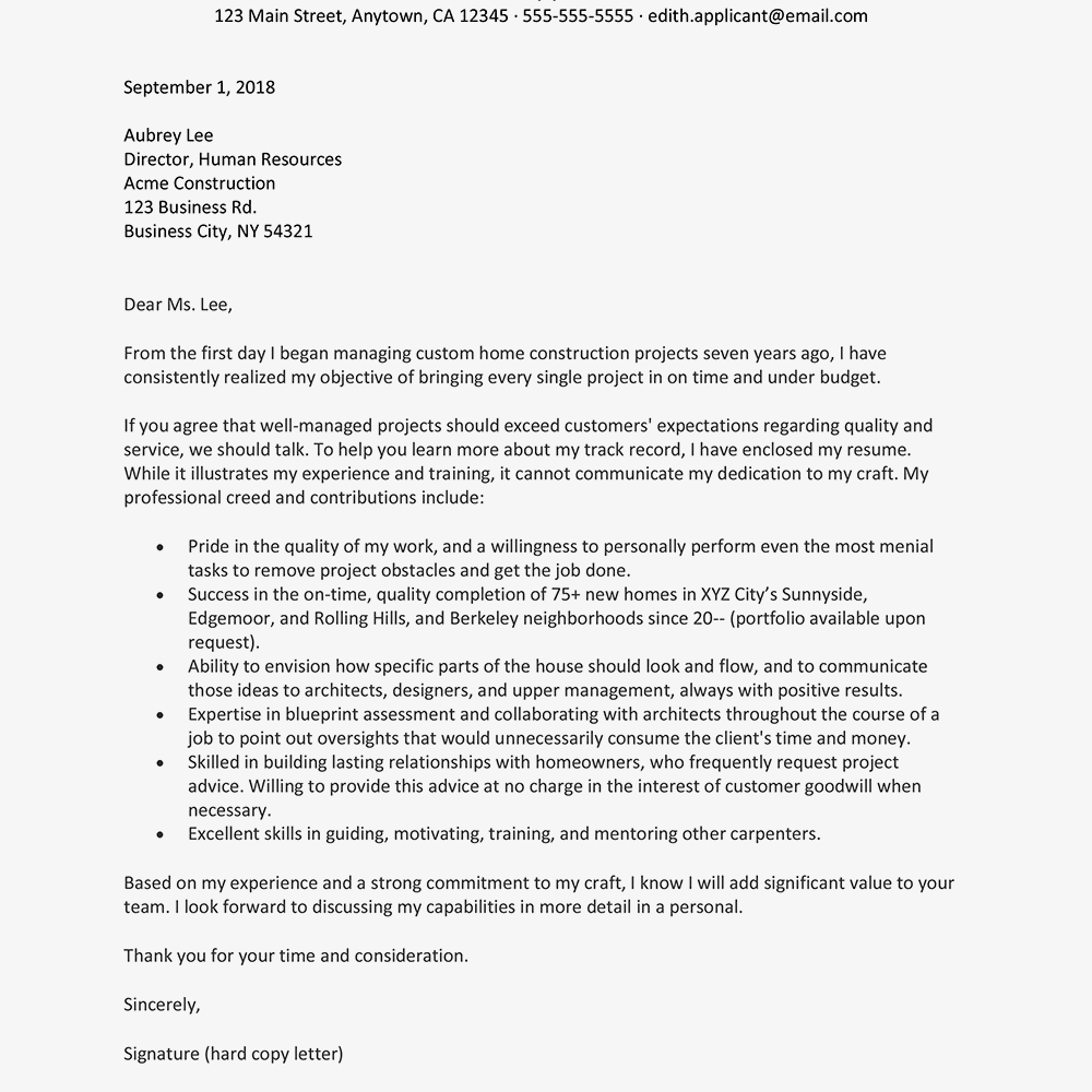 Construction Cover Letter Template Resume Letter