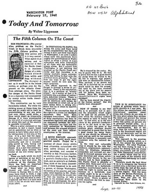 Walter Lippmann column about interning Japanese-Americans, 12 February 1942 worldwartwo.filminspector.com