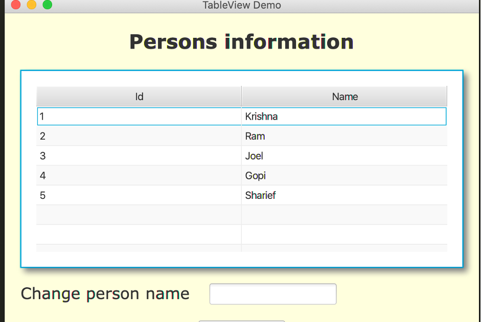 Programming for beginners: JavaFX: TableView widget