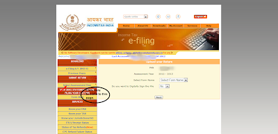 The image from the income tax india efiling website for showing how to upload XML.