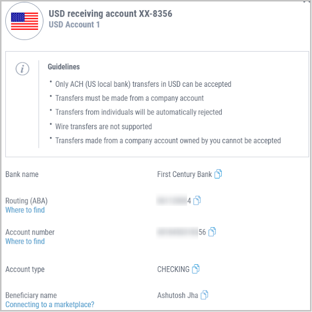 USD Account details