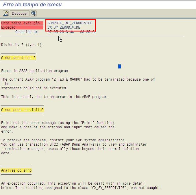 ABAP Junior Comando Try / Catch