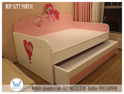 Giường tầng thấp kiểu sofa My Little Pony Pinkie Pie G2TT-PONY.01 dễ thương cùng sắc màu trắng hồng