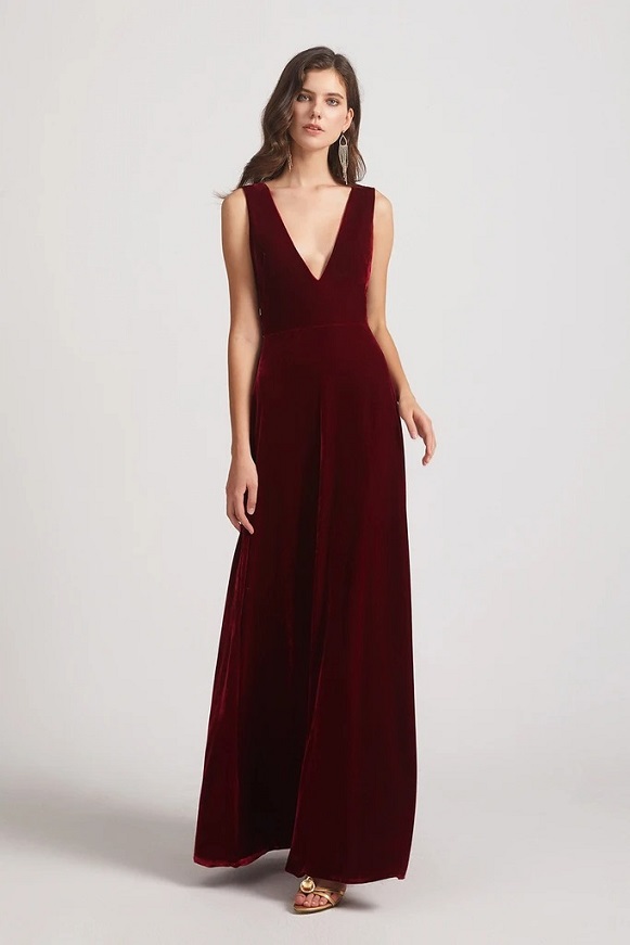 Top 5 V Neck Velvet Bridesmaid Dress