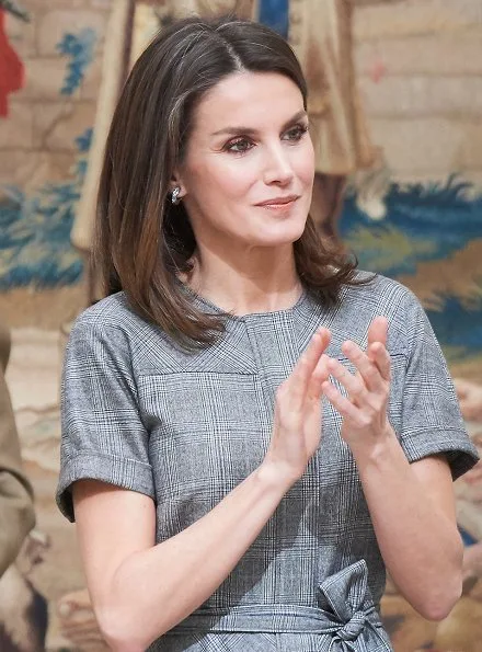 Queen Letizia wore Massimo Dutti wool check belted dress