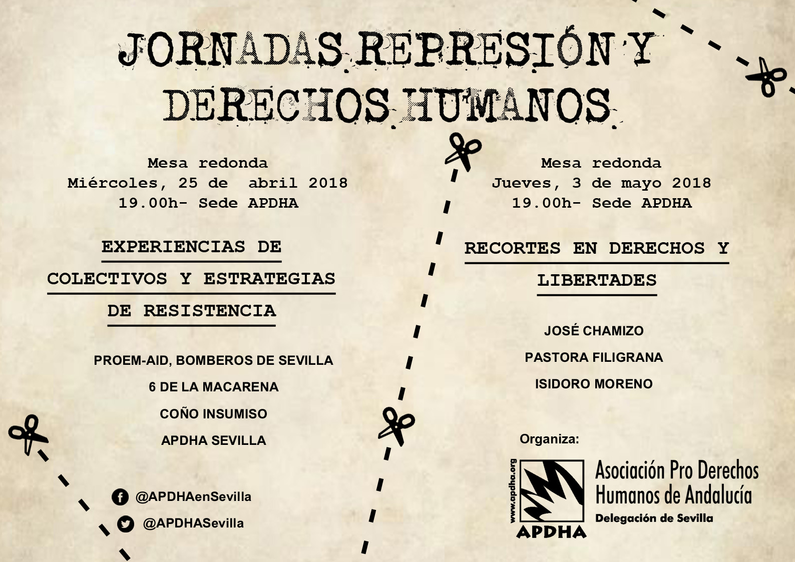 JORNADAS REPRESIÓN Y DERECHOS HUMANOS. Jueves 3 de Mayo.