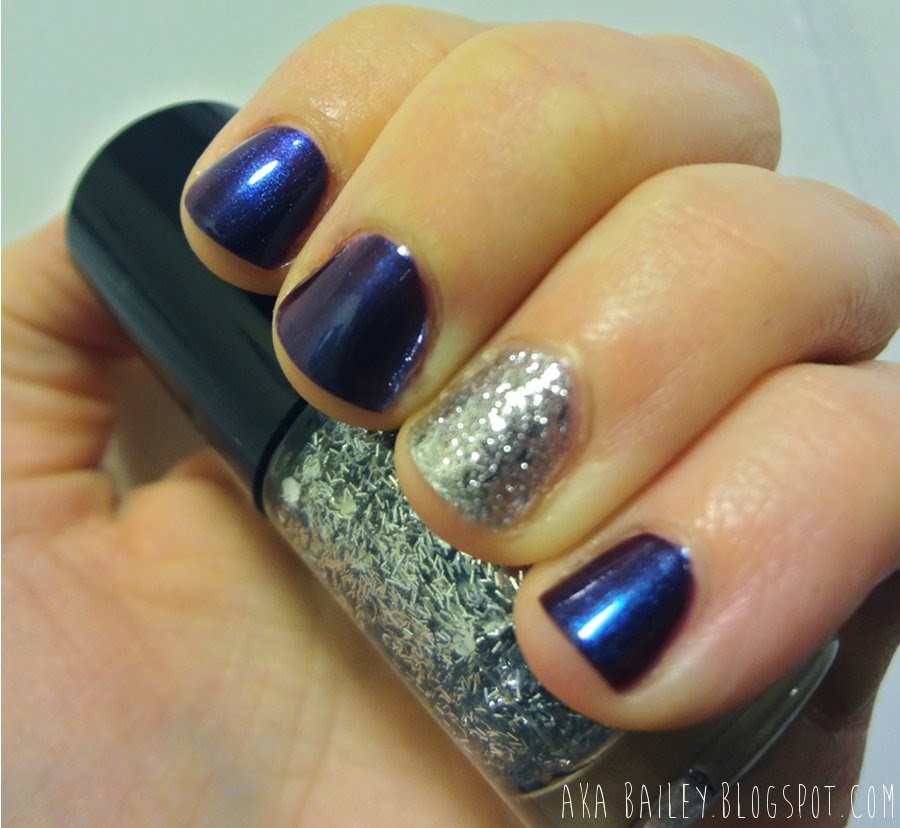 Holographic galaxy nails with silver glitter accents