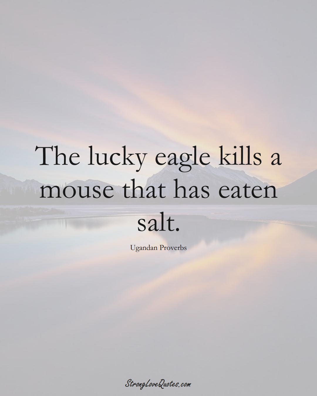The lucky eagle kills a mouse that has eaten salt. (Ugandan Sayings);  #AfricanSayings