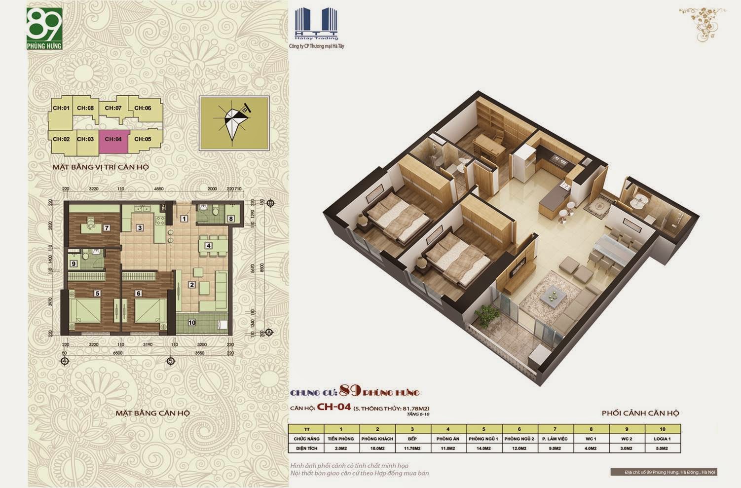 Chung cư 89 Phùng Hưng, Căn 81,78 m2 Chung cư 89 Phùng Hưng, Căn 81,78 m2