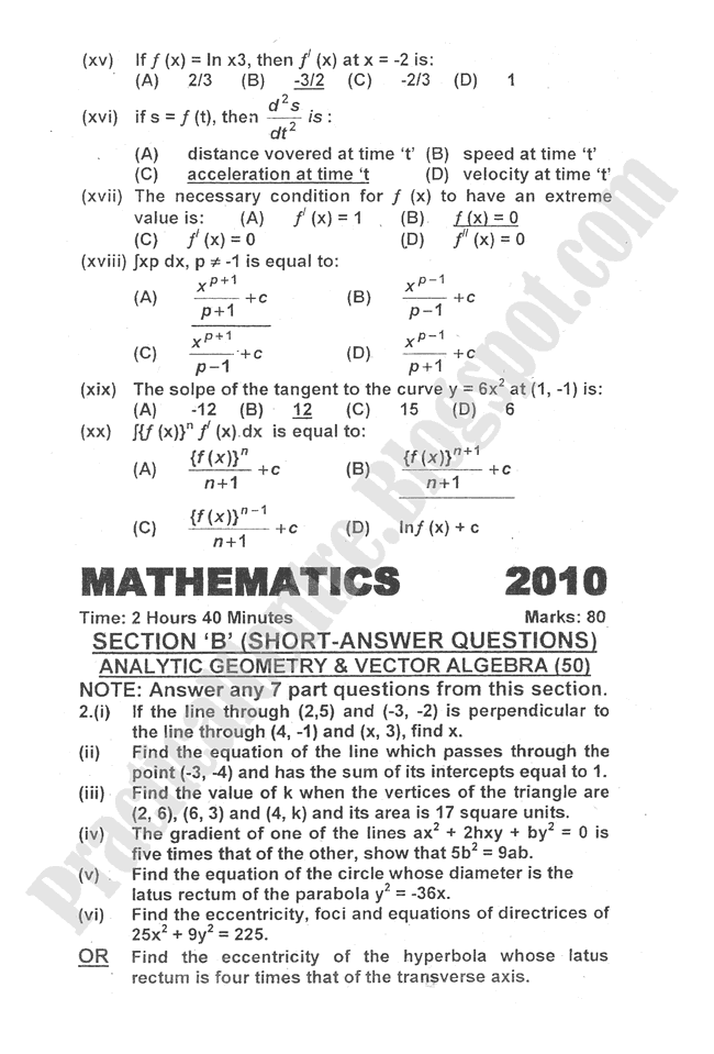Mathematics-2010-five-year-paper-class-XII