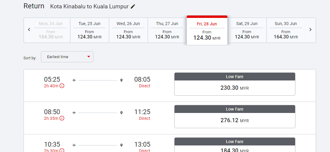 Harga tiket penerbangan dari KKIA1 ke KLIA2