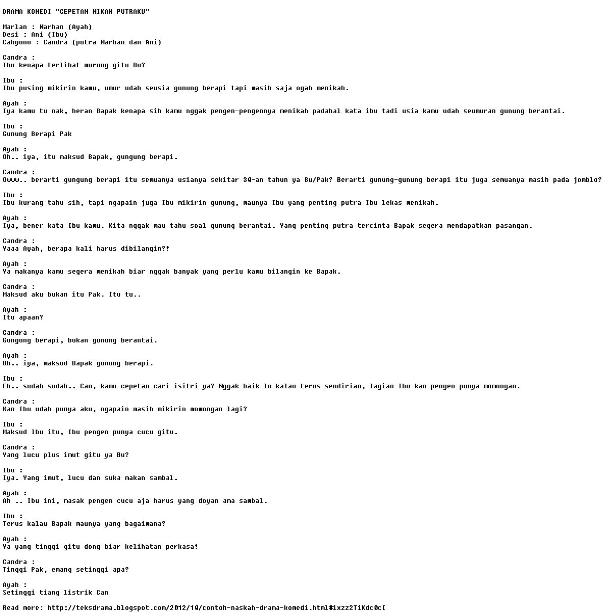 Contoh Naskah Drama Komedi Indonesia  Blog Campuran