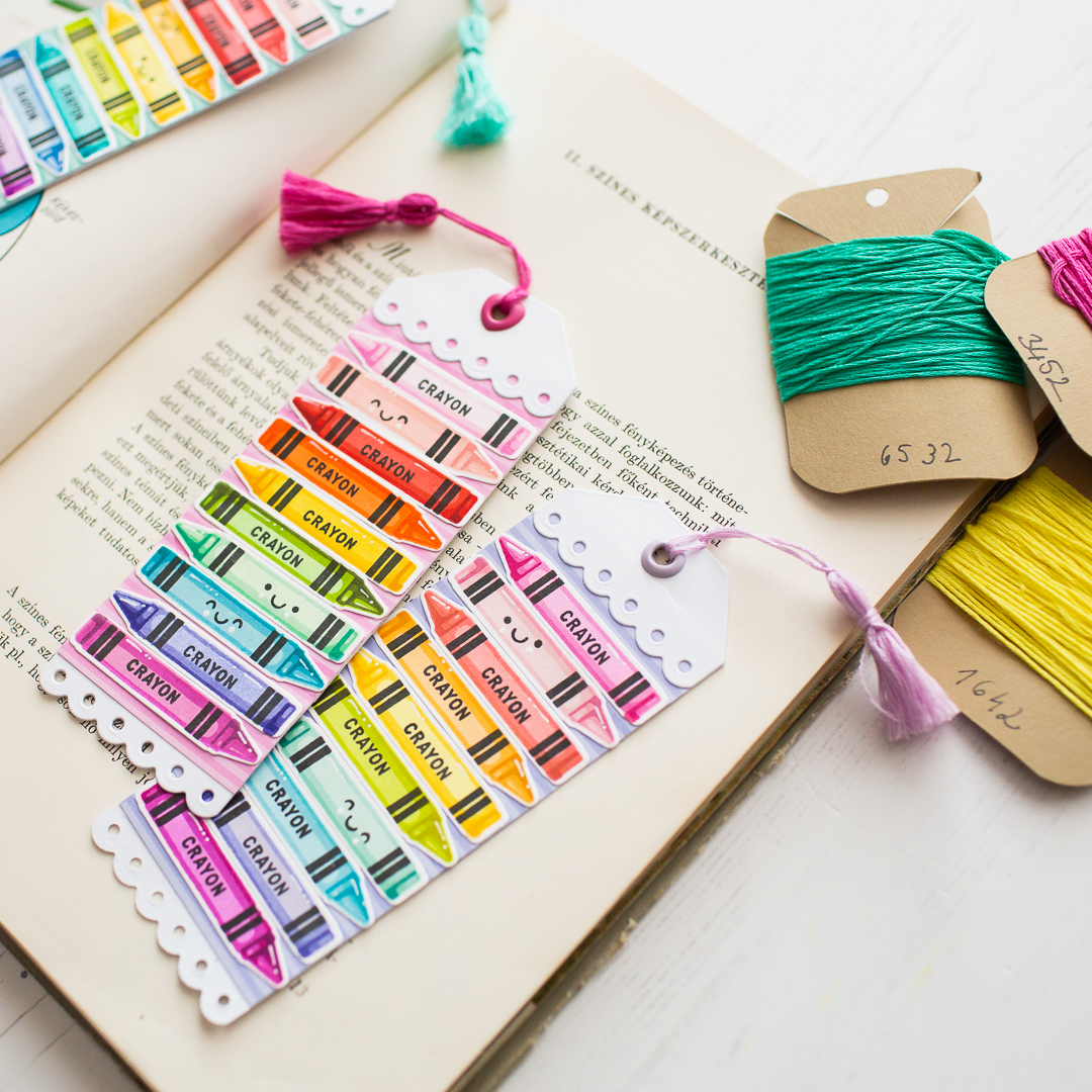 Rainbow Crayon Bookmark tutorial Mona Tóth