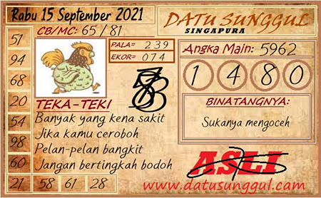 Prediksi Datu Sunggul SGP Rabu 15 September 2021