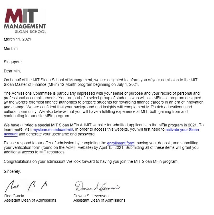 Welcome all!: Offer Letters from MIT and Cambridge