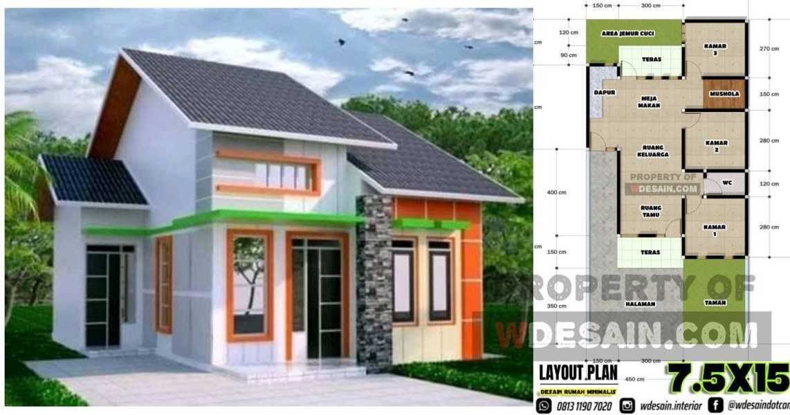 Denah Rumah 3 Kamar Tidur 1 Mushola dan Garasi DESAIN 