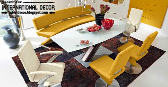 Contemporary dining room sets, ideas and furniture 2015, yellow leather chairs