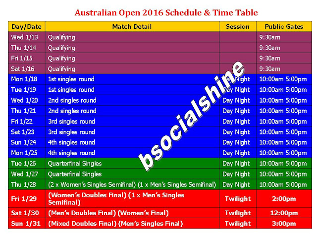 Learn New Things: Tennis Australian Open 2016 Schedule & Time Table Learn New Things: Tennis Australian Open 2016 Schedule & Time Table