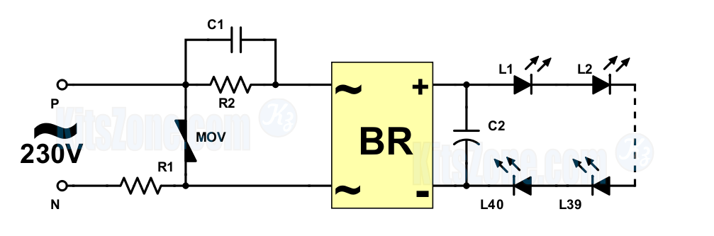 40 LED AC 230V Bright Light Circuit Diagram | Transformer-less | Simple