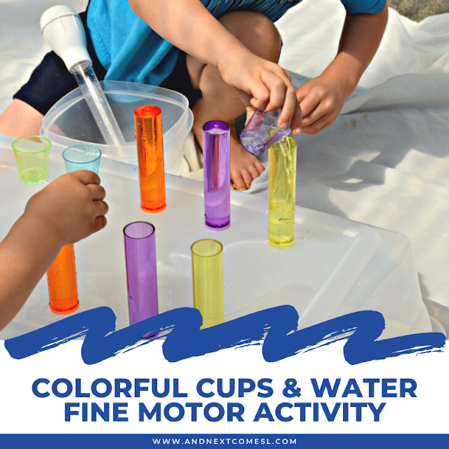 Water fine motor activity for toddlers and preschoolers using colorful cups