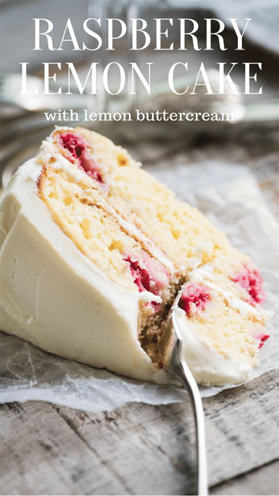 My Raspberry Lemon Tea Cake recipe is a layer cake made with yogurt, fresh raspberries, and a fresh lemon buttercream frosting. #easy #recipe #layer #cake #dessert #fromscratch #yogurt #birthday #wedding #Greekyogurt