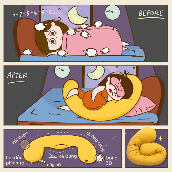 [A159] Gối cho bà bầu - Gối kê lưng cho mẹ và bé  ngủ ngon