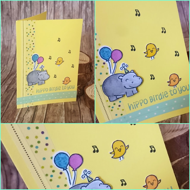 [DIY] Hippo Birdie To You! Birthday Card with hippo, birds and balloons  Tierische Geburtstagskarte mit Nilpferd, Vögeln und Luftballon