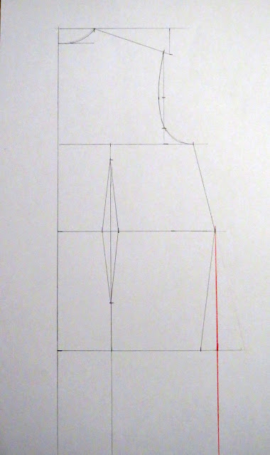 Línea para falda recta en el patrón base espalda