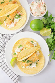 These crispy fish tacos are so delicious and easy to make. Crispy fish pieces, fresh slaw, and warm corn tortillas combine into a delicious main dish!