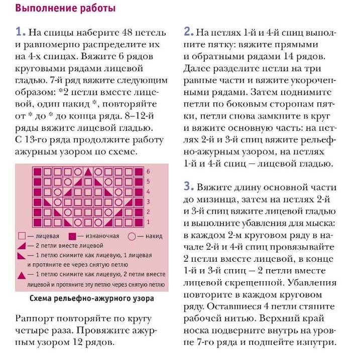 Схемы ажурных носков спицами