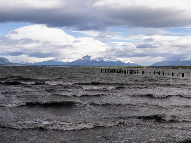 Birdwatching Patagonia: Waves on the shore in Puerto Natales Chile.