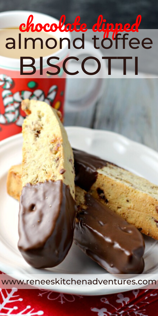 Almond Toffee Biscotti by Renee's Kitchen Adventures pin for Pinterest