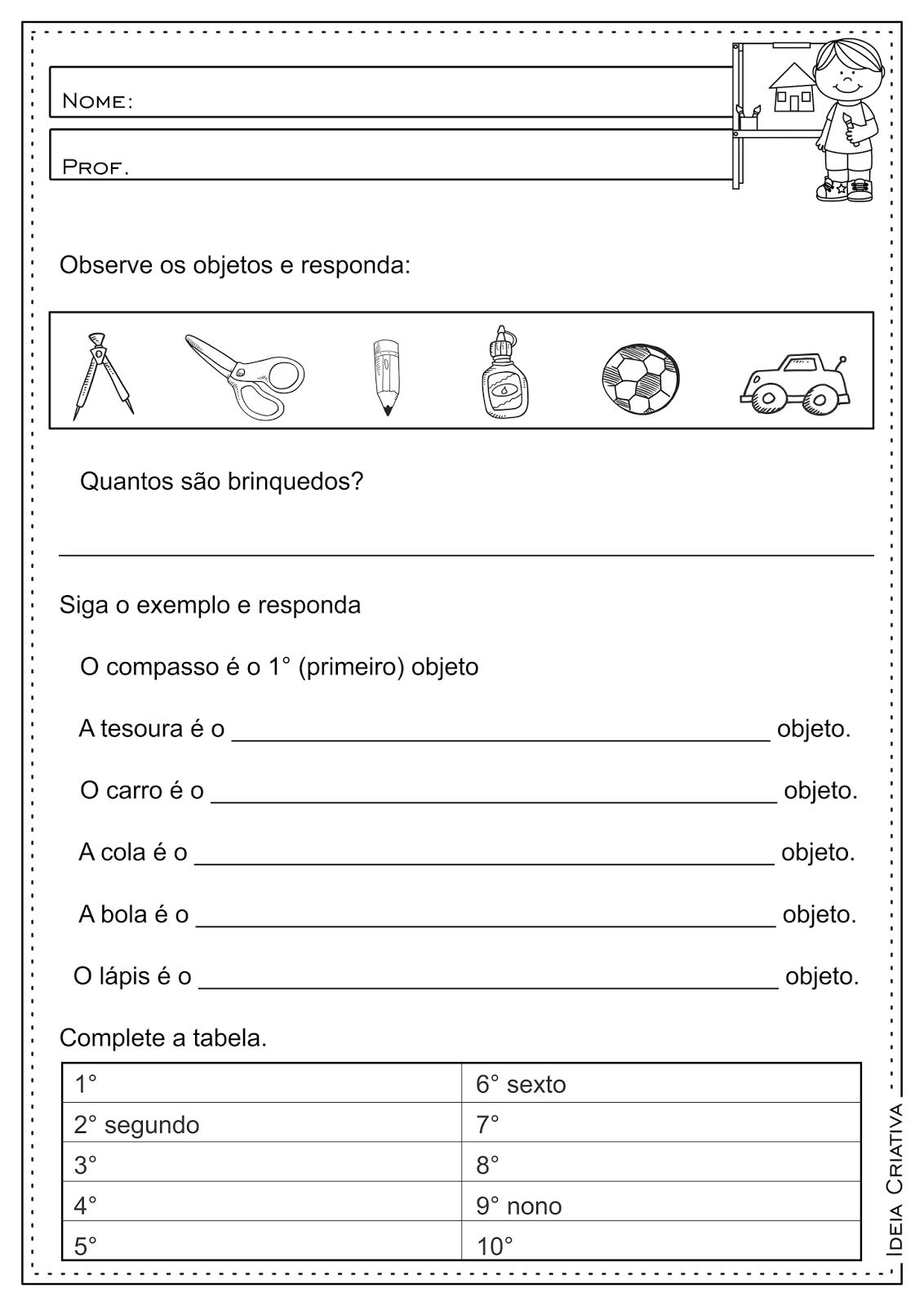 Atividade de matemática 3º ano números