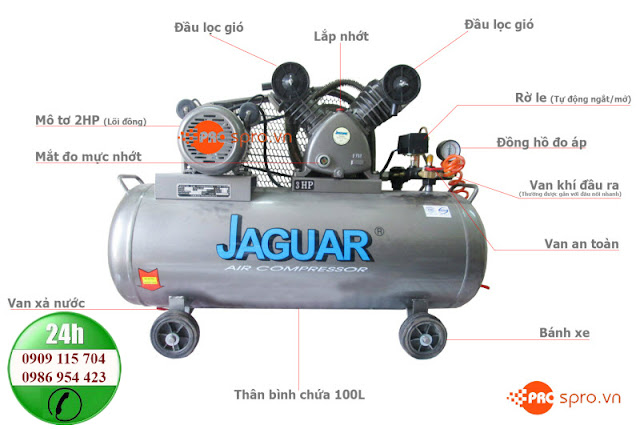 Nơi bán máy nén khí piston giá rẻ, máy bơm hơi nhập khẩu chính hãng May-nen-khi-jaguar-2hp-100lit-EV65H100-spro-2015
