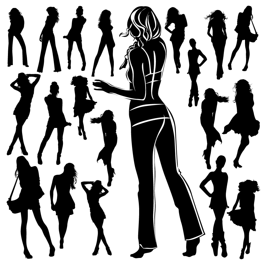 ファッション ポーズをきめる女性のシルエット fashion pose girls silhouettes イラスト素材