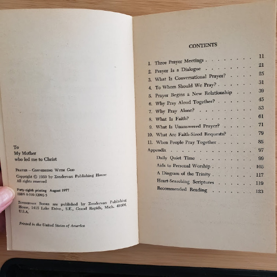 Table of Contents, Prayer: Conversing with God by Rosalind Rinker