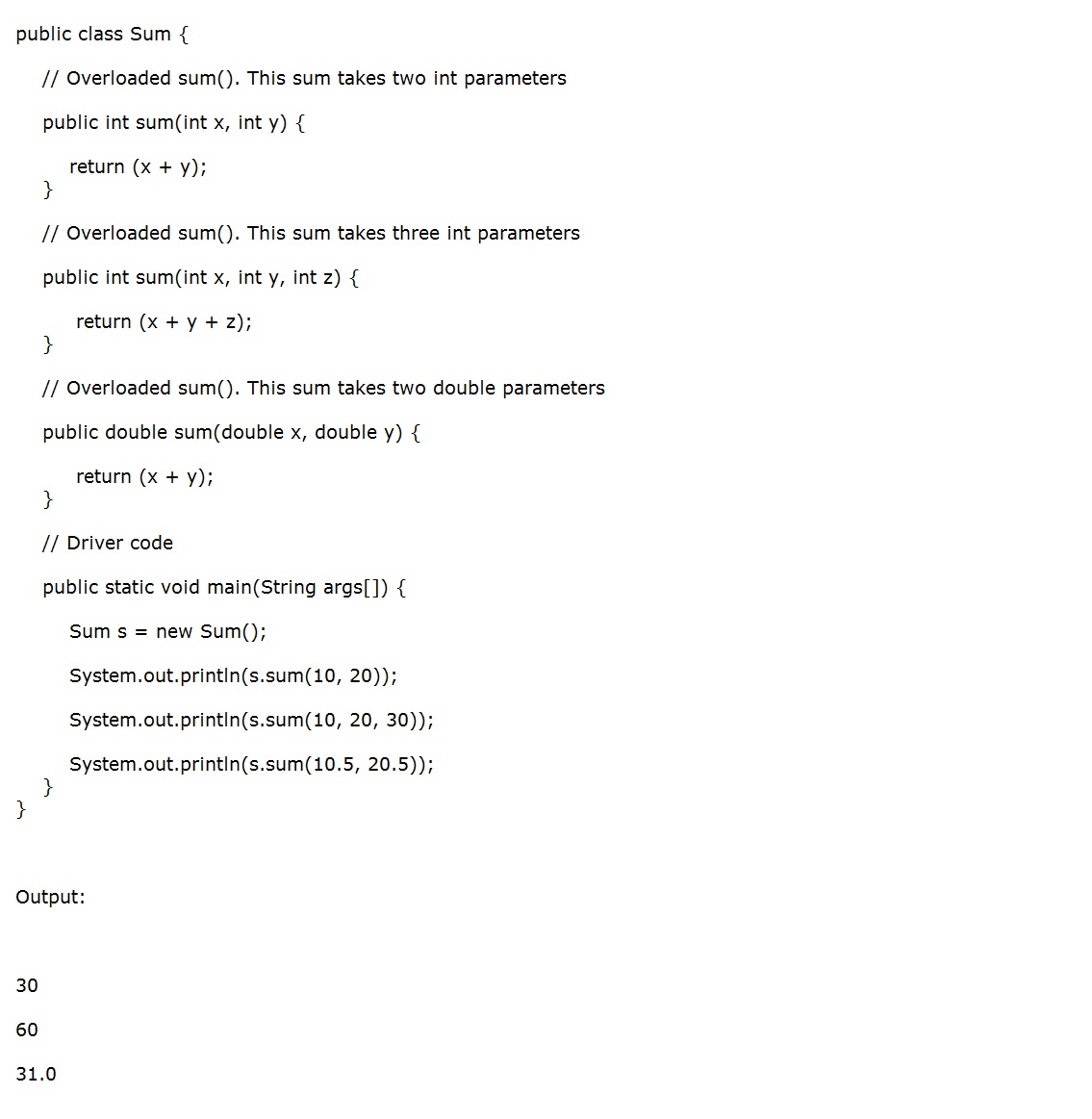 Write a Program to Implement Method Overloading in Java