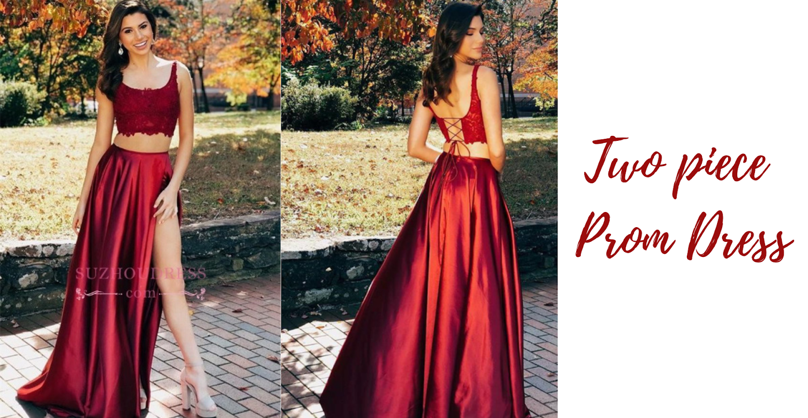 maroon tow piece prom dress