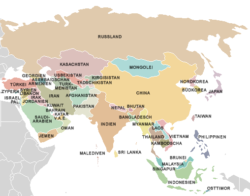 Politische Landkarte von Asien (Deutsch) | Weltatlas