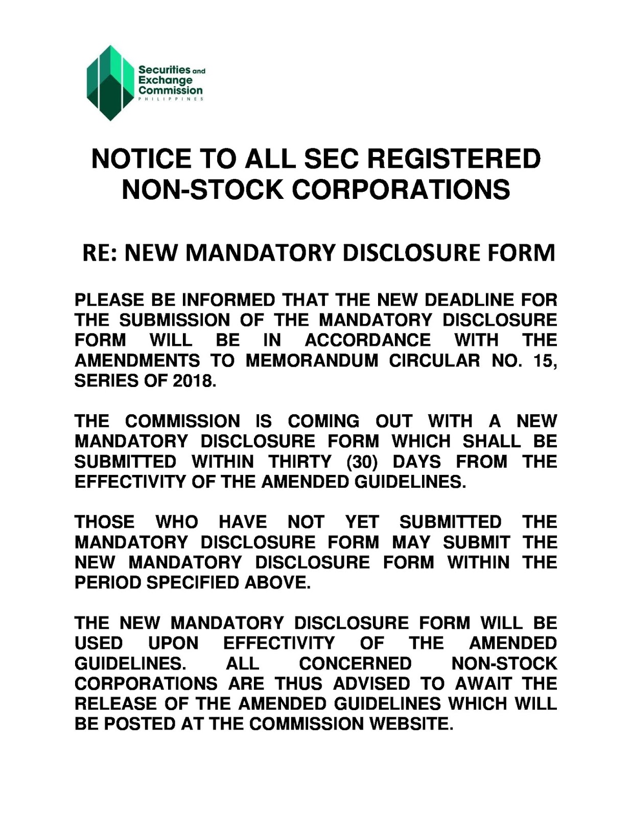 philippine real estate laws SEC Notice to All SEC Registered Non