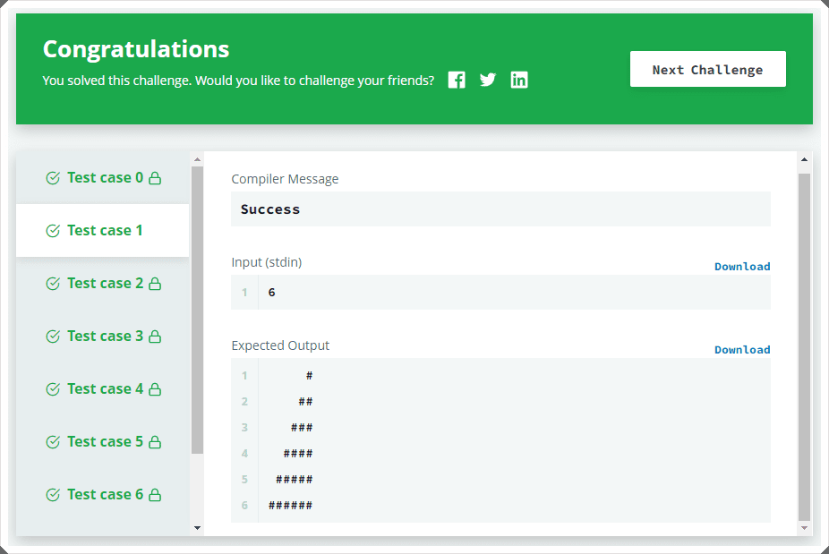 The output of the Staircase Hackerrank Solution