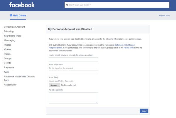 uitgeschakeld Facebook-account herstellen
