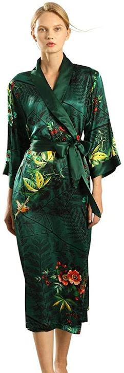 Women's Long Silk Robes With 100% Pure Silk with Shawl Collar Dazzling Bloom Print Best Women's Long Silk Robes With 100% Pure Silk