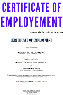 Certificate of Employment Sample doc | Car insurance and Sample contracts