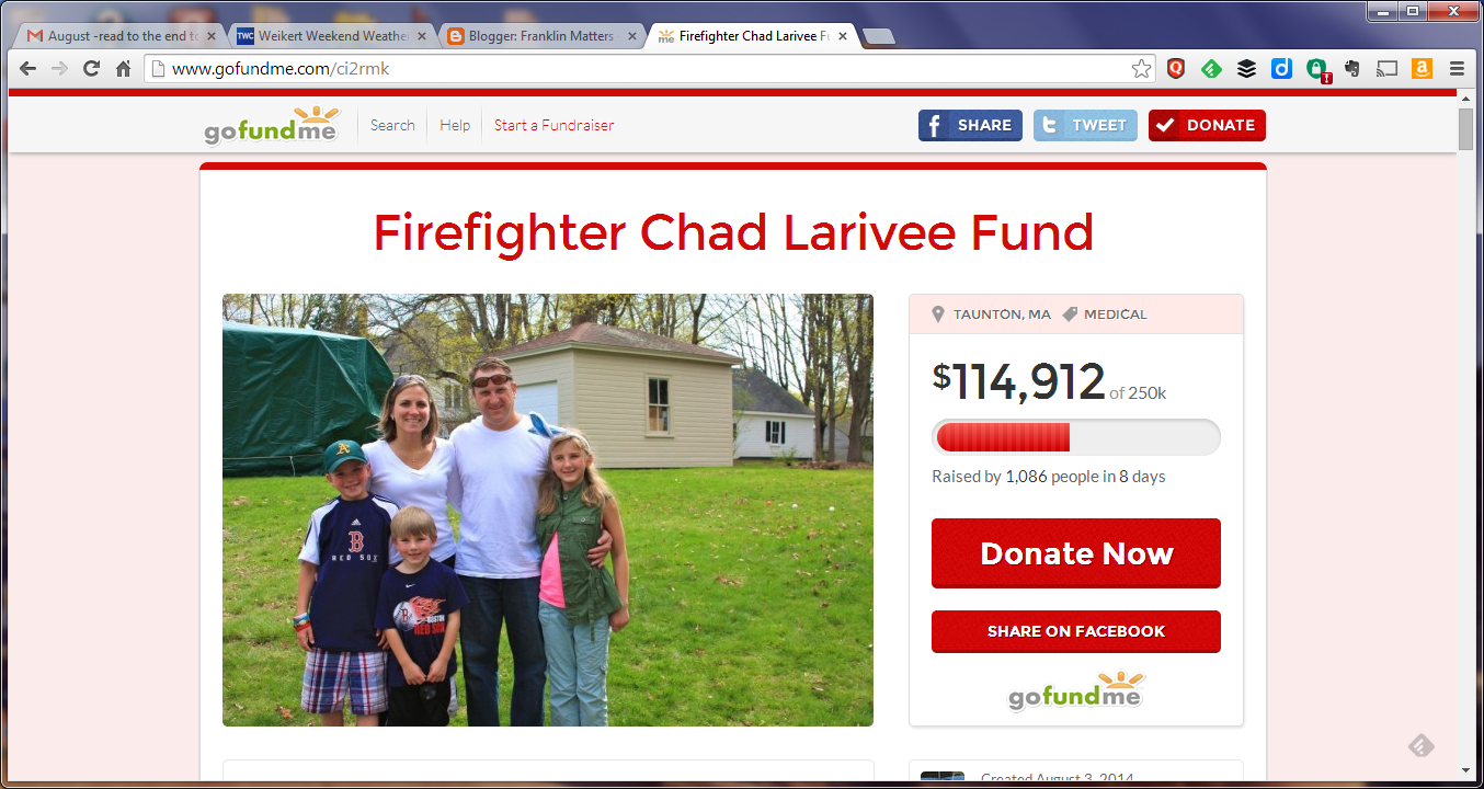 screenshot of Firefighter Chad Larivee Fund