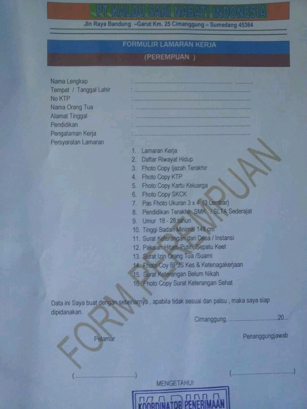 Persyaratan Melamar Pt Kaldu Sari Nabati Majalengka Bandung Dll 2021