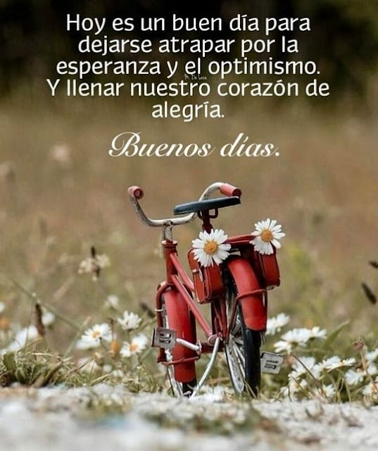 Texto con bicicleta de flores para decir buenos días